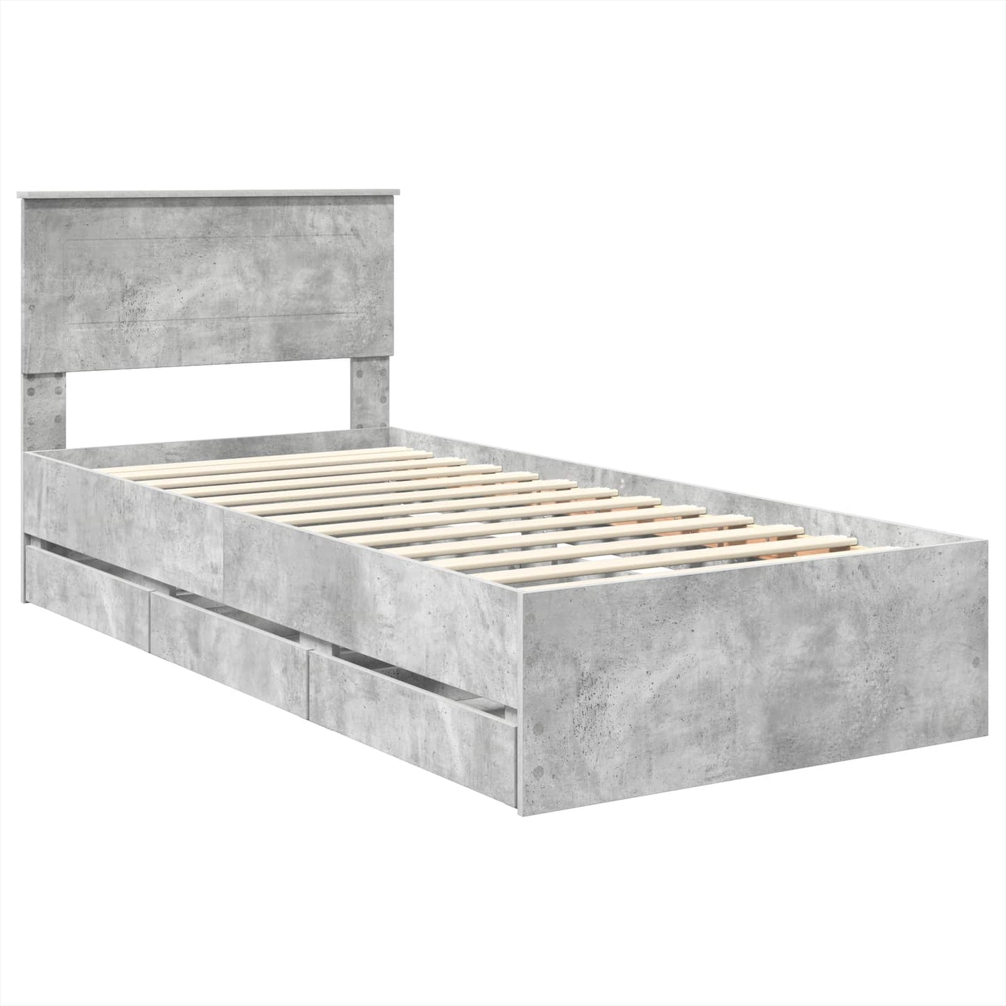 vidaXL Bed Frame with Drawer Concrete Grey 75 x 190 cm Engineer Wood
