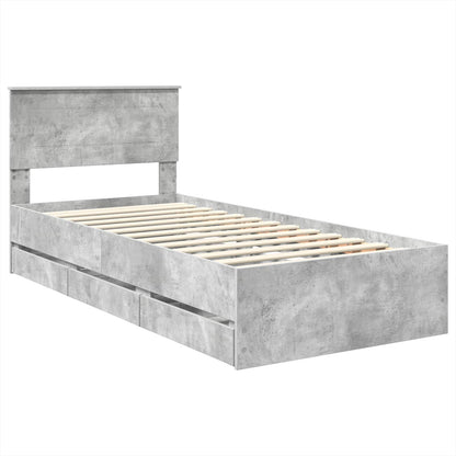 vidaXL Bed Frame with Drawer Concrete Grey 75 x 190 cm Engineer Wood