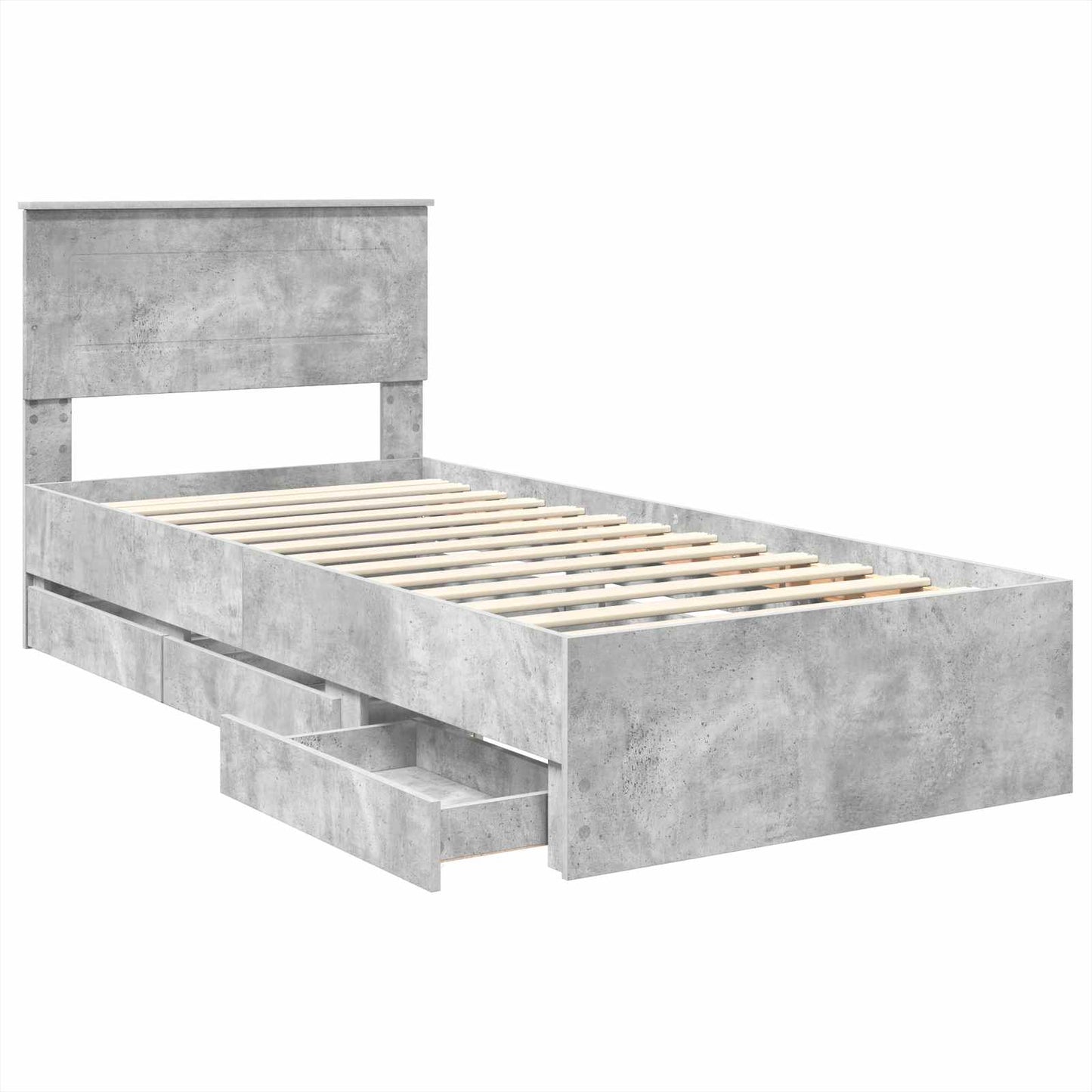 vidaXL Bed Frame with Drawer Concrete Grey 75 x 190 cm Engineer Wood
