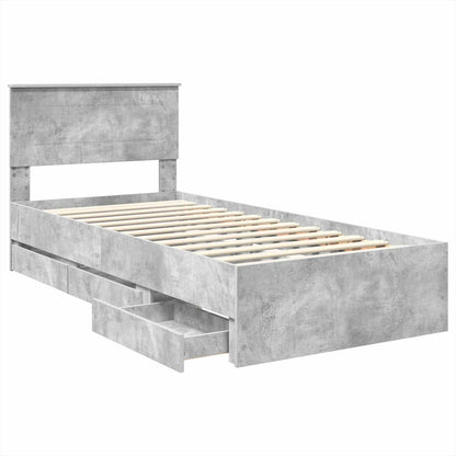vidaXL Bed Frame with Drawer Concrete Grey 75 x 190 cm Engineer Wood