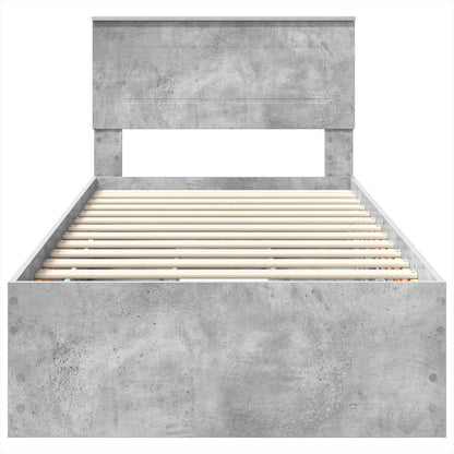 vidaXL Bed Frame with Drawer Concrete Grey 75 x 190 cm Engineer Wood