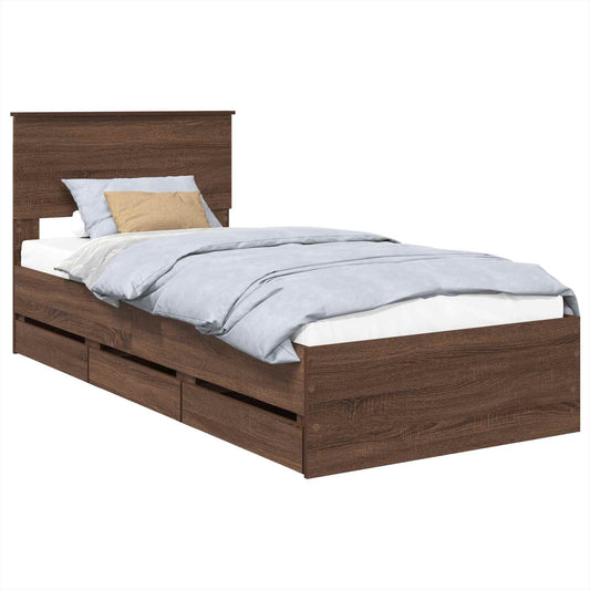 vidaXL Bed Frame with Drawer Brown Oak 75 x 190 cm Engineer Wood
