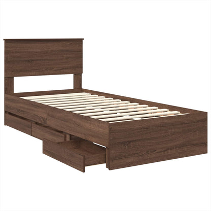 vidaXL Bed Frame with Drawer Brown Oak 75 x 190 cm Engineer Wood