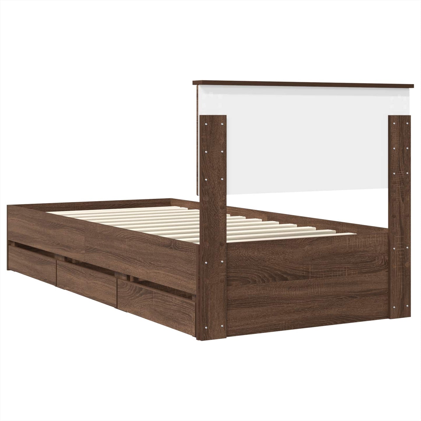 vidaXL Bed Frame with Drawer Brown Oak 75 x 190 cm Engineer Wood