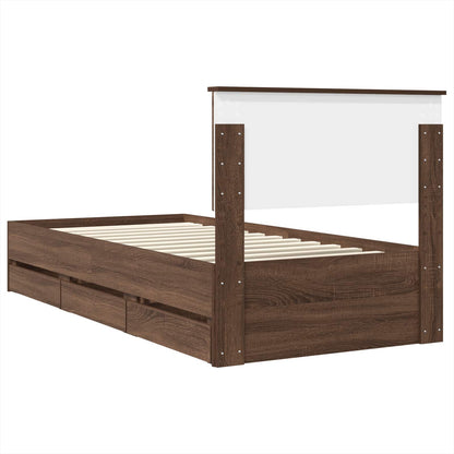 vidaXL Bed Frame with Drawer Brown Oak 75 x 190 cm Engineer Wood