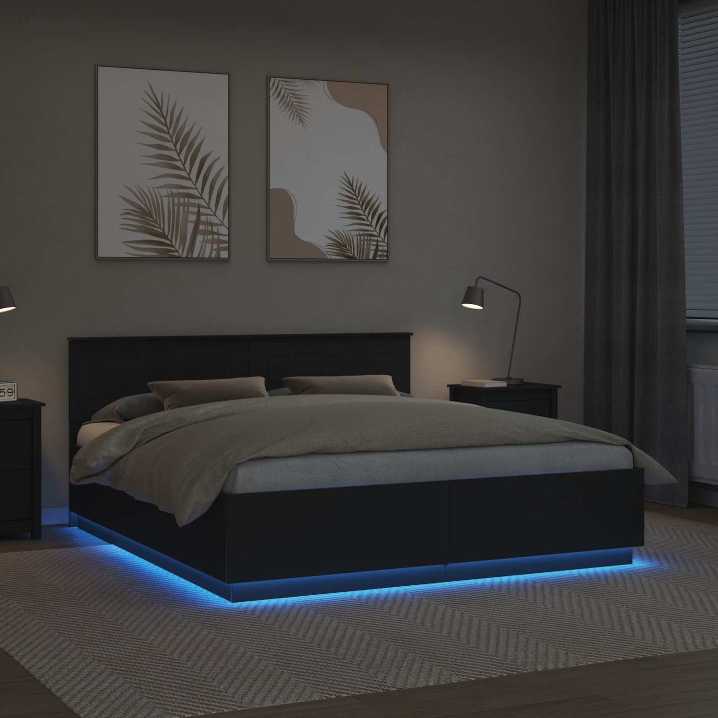 vidaXL Bed Frame with Headboard Black 200 x 200 cm Engineered Wood