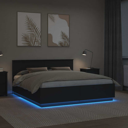 vidaXL Bed Frame with Headboard Black 200 x 200 cm Engineered Wood