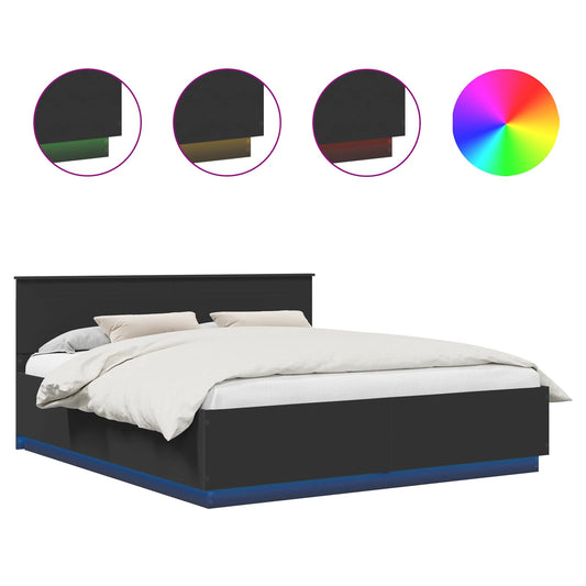 vidaXL Bed Frame with Headboard Black 200 x 200 cm Engineered Wood