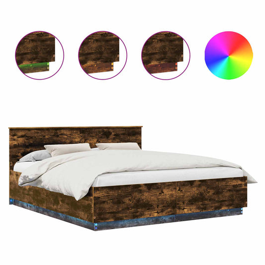 vidaXL Bed Frame Smoked Oak 200 x 200 cm Engineered Wood