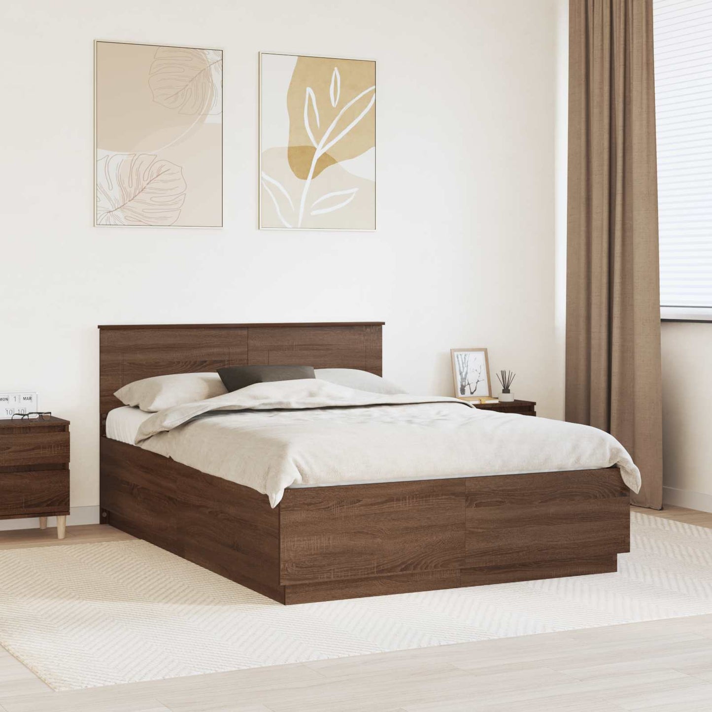 vidaXL Bed Frame with Headboard Brown Oak 150 x 200 cm Engineered Wood