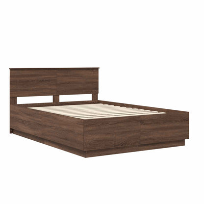 vidaXL Bed Frame with Headboard Brown Oak 150 x 200 cm Engineered Wood
