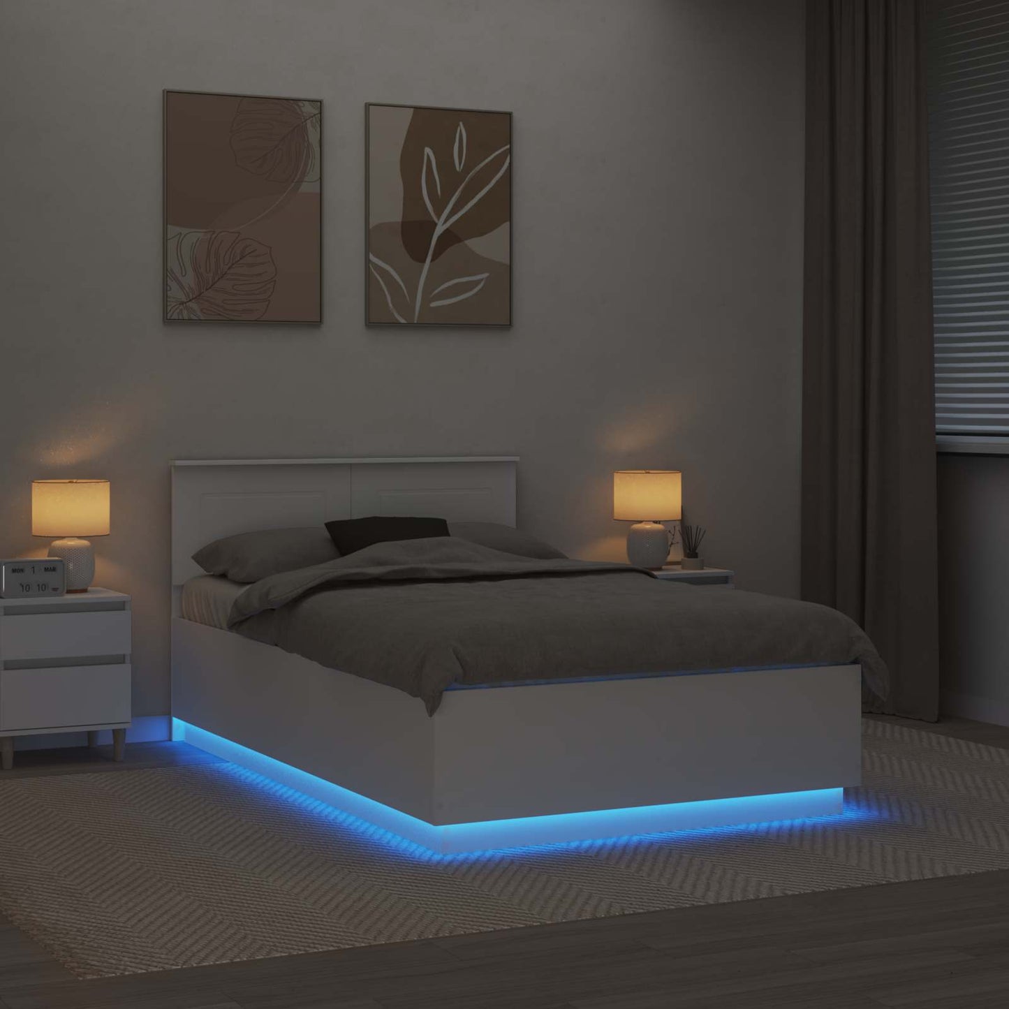 vidaXL Bed Frame with Headboard White 135 x 190 cm Engineered Wood