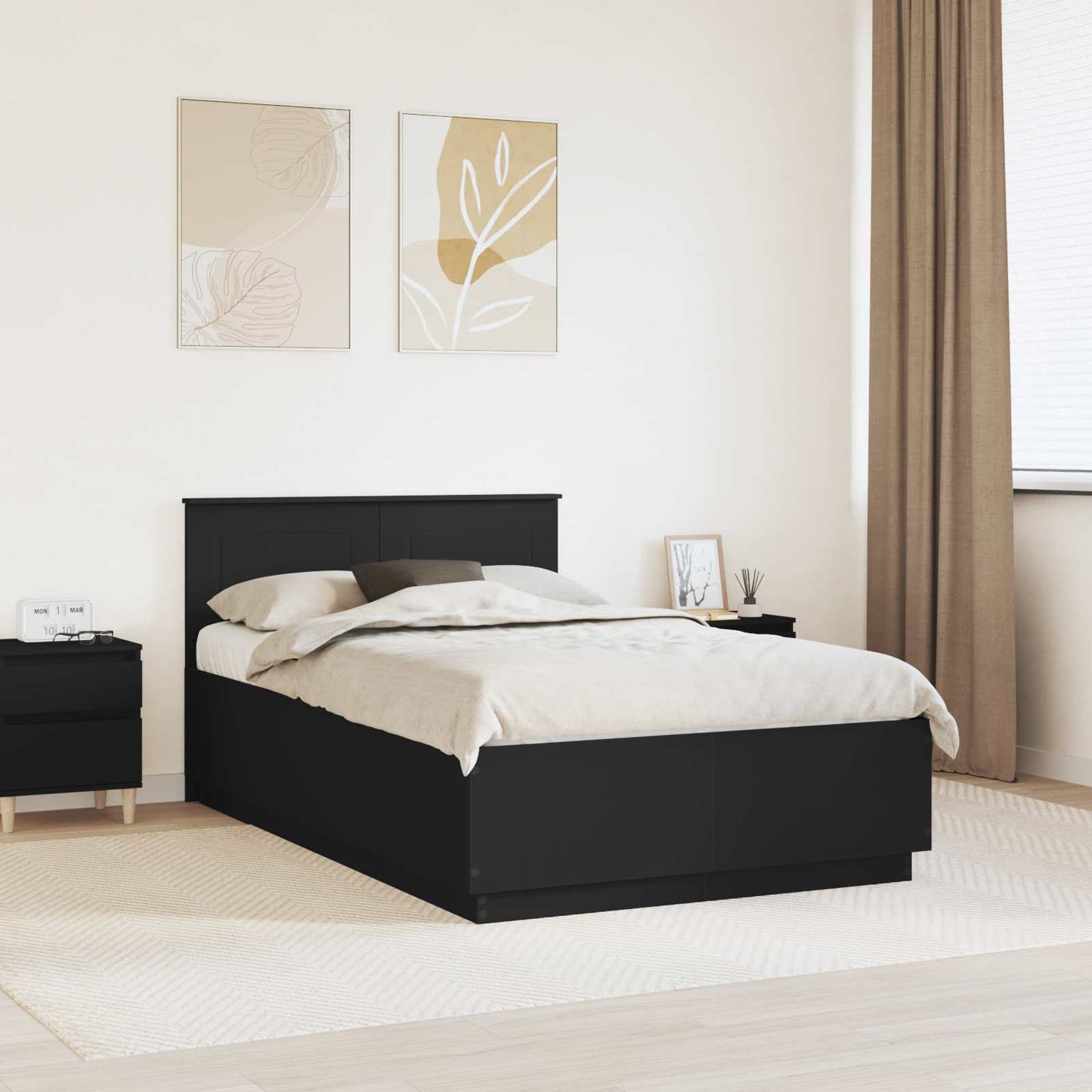 vidaXL Bed Frame with Headboard Black 135 x 190 cm Engineered Wood