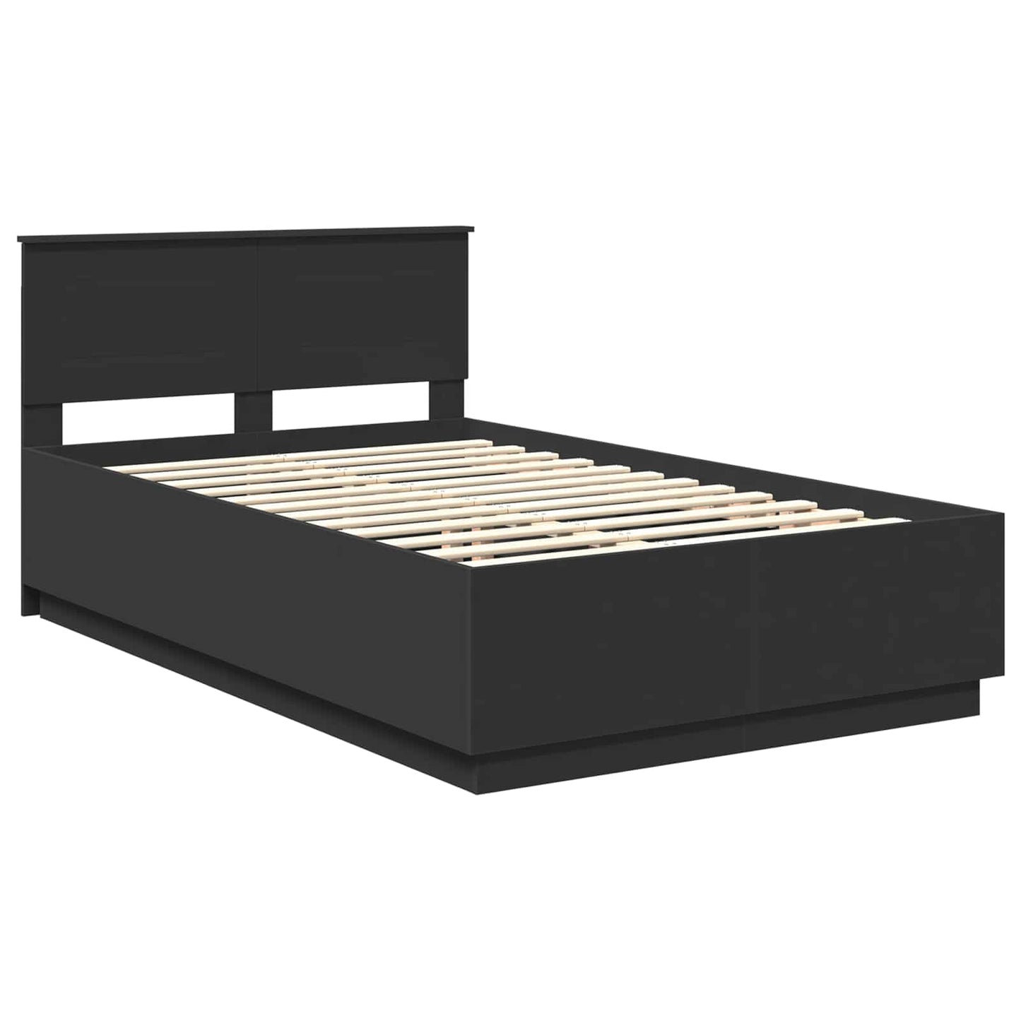 vidaXL Bed Frame with Headboard Black 135 x 190 cm Engineered Wood
