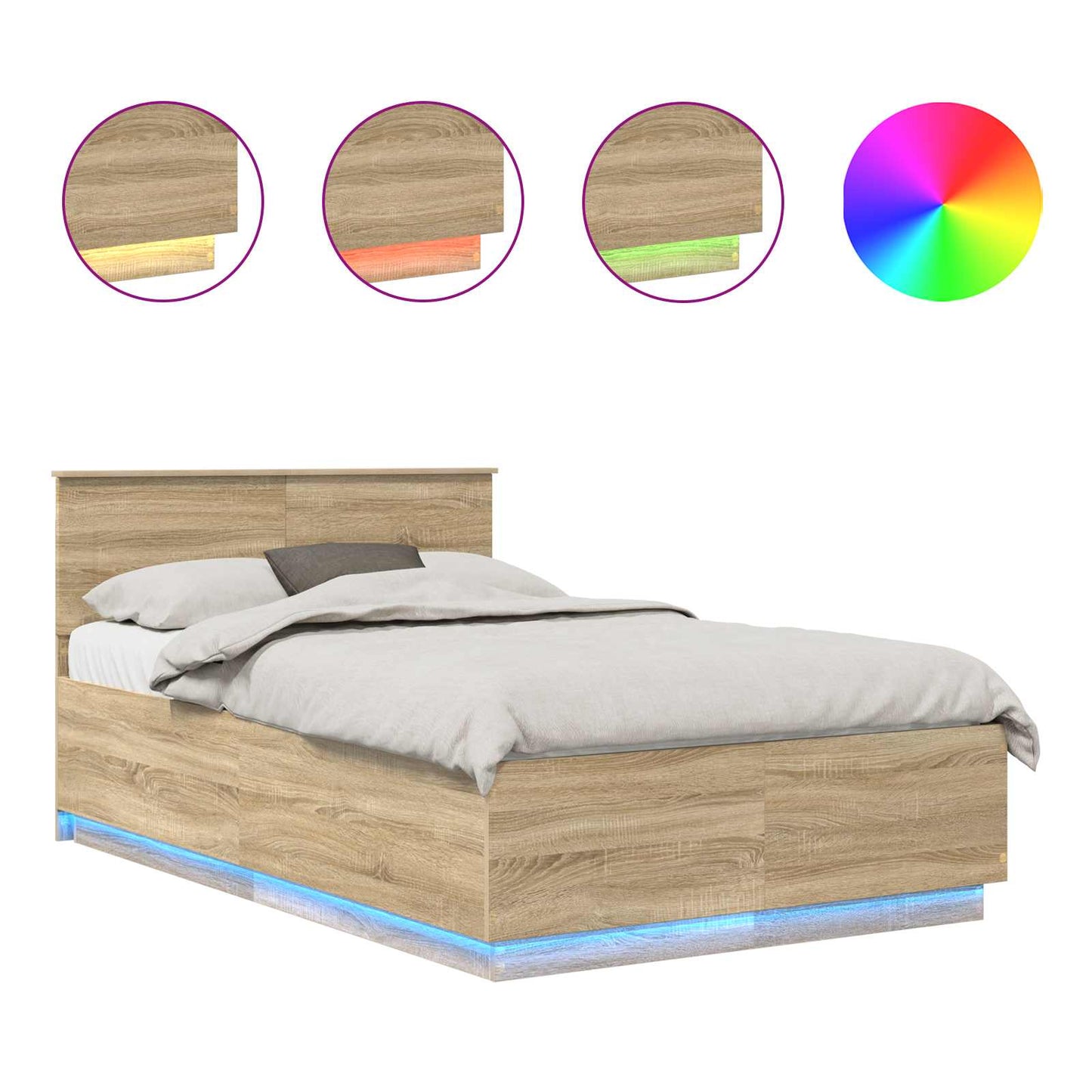 vidaXL Bed Frame Sonoma Oak 135 x 190 cm Engineered Wood