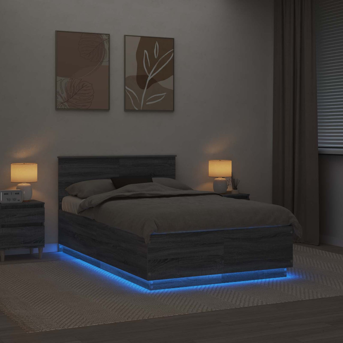 vidaXL Bed Frame Grey Sonoma 135 x 190 cm Engineered Wood