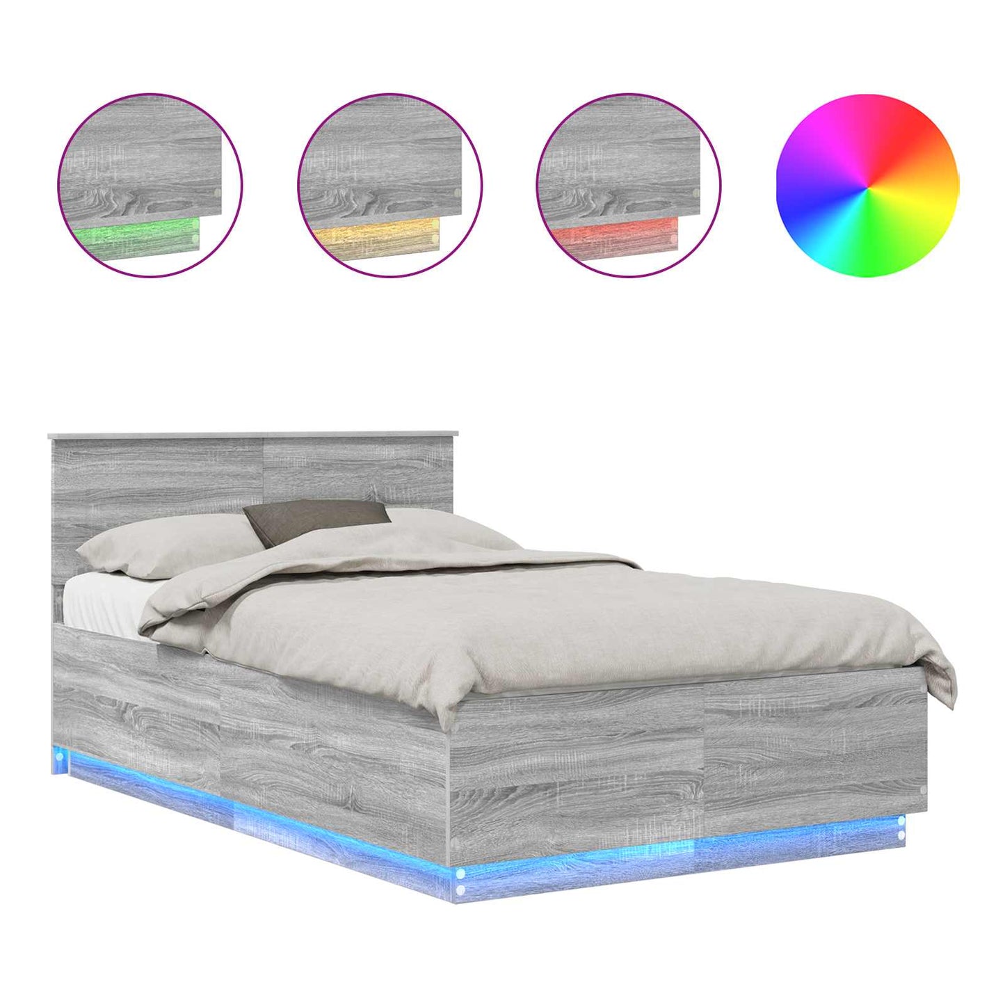 vidaXL Bed Frame Grey Sonoma 135 x 190 cm Engineered Wood