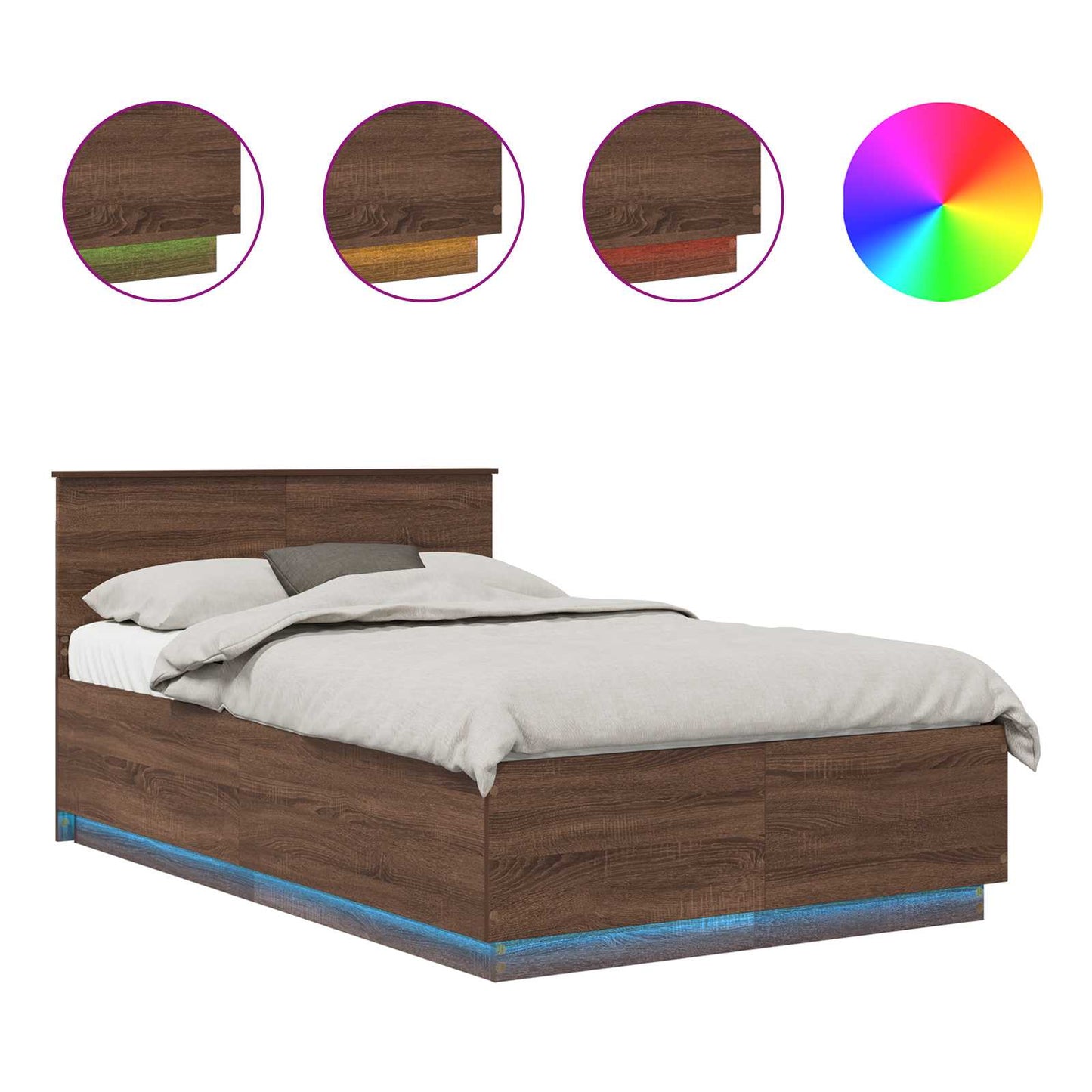 vidaXL Bed Frame with Headboard Brown Oak 135 x 190 cm Engineered Wood