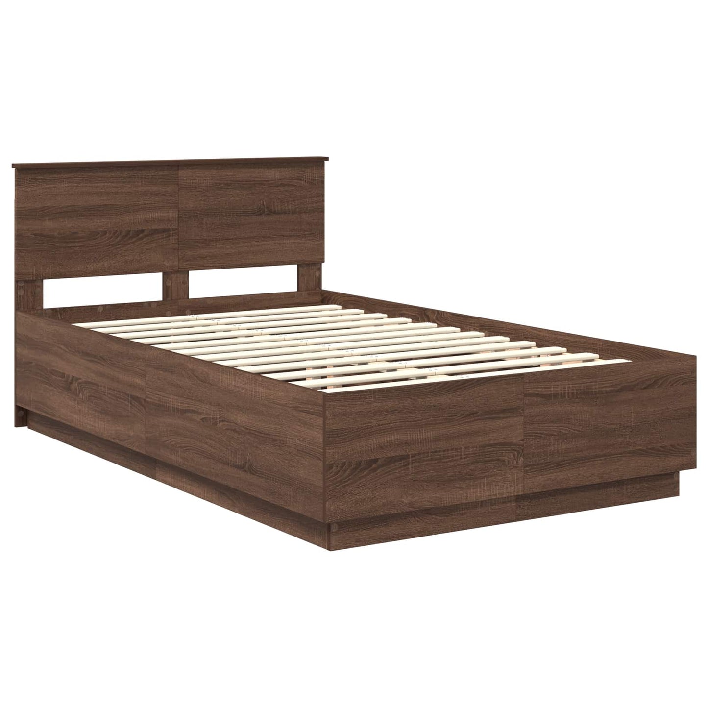 vidaXL Bed Frame with Headboard Brown Oak 135 x 190 cm Engineered Wood