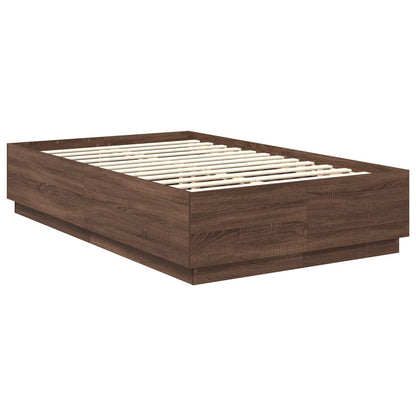 vidaXL Bed Frame with Headboard Brown Oak 135 x 190 cm Engineered Wood