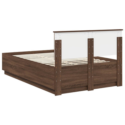 vidaXL Bed Frame with Headboard Brown Oak 135 x 190 cm Engineered Wood