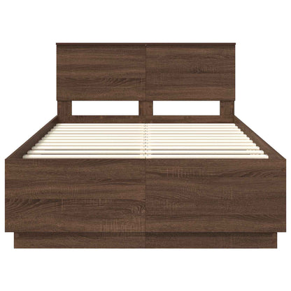 vidaXL Bed Frame with Headboard Brown Oak 135 x 190 cm Engineered Wood
