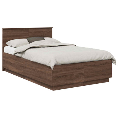 vidaXL Bed Frame with Headboard Brown Oak 135 x 190 cm Engineered Wood