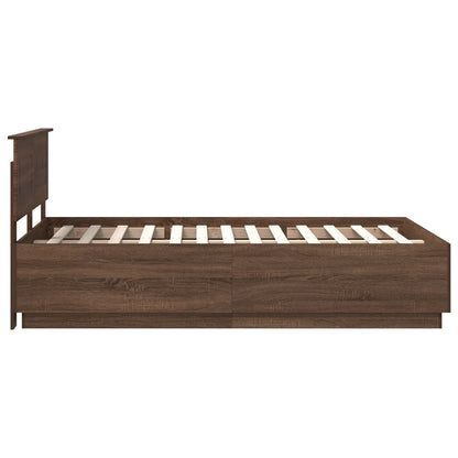 vidaXL Bed Frame with Headboard Brown Oak 135 x 190 cm Engineered Wood