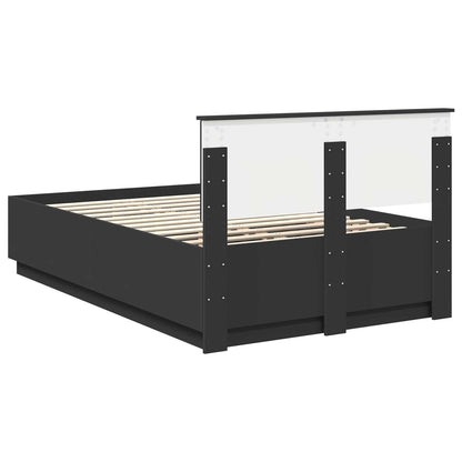 vidaXL Bed Frame with Headboard Black 120 x 190 cm Engineered Wood