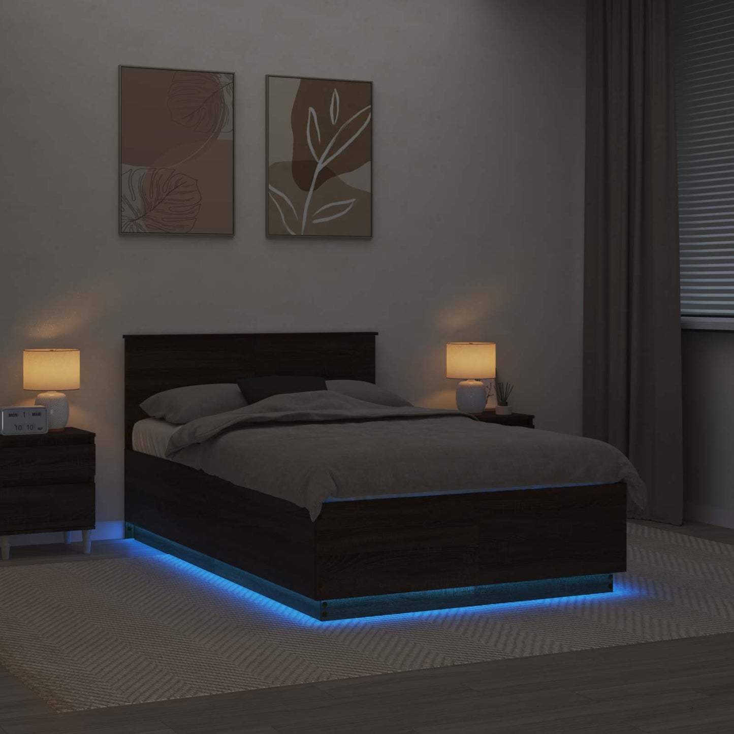 vidaXL Bed Frame with Headboard Brown Oak 120 x 190 cm Engineered Wood