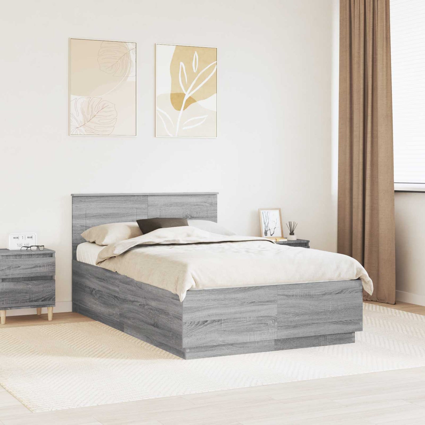 vidaXL Bed Frame Grey Sonoma 120 x 200 cm Engineered Wood
