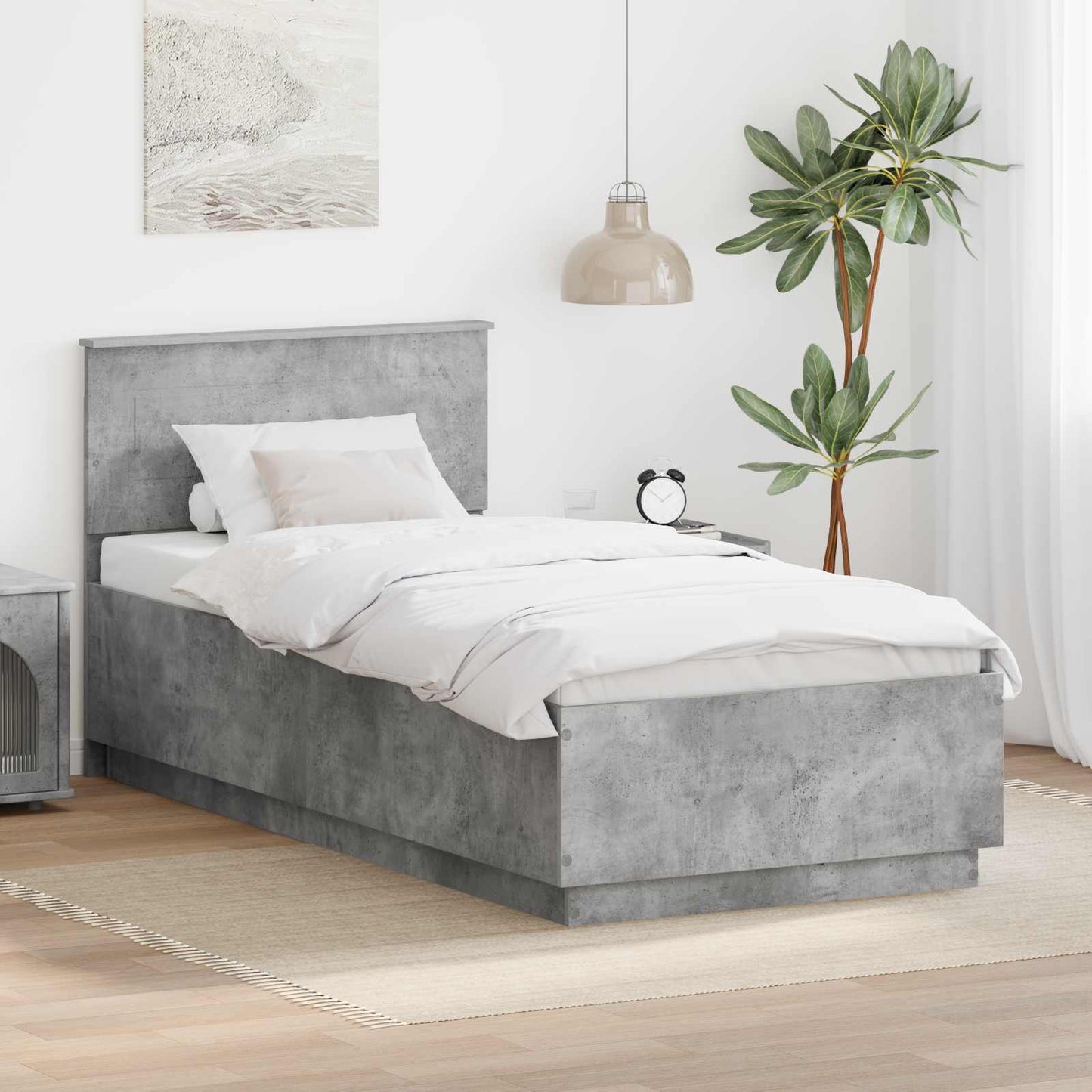 vidaXL Bed Frame Concrete Grey 100 x 200 cm Engineered Wood
