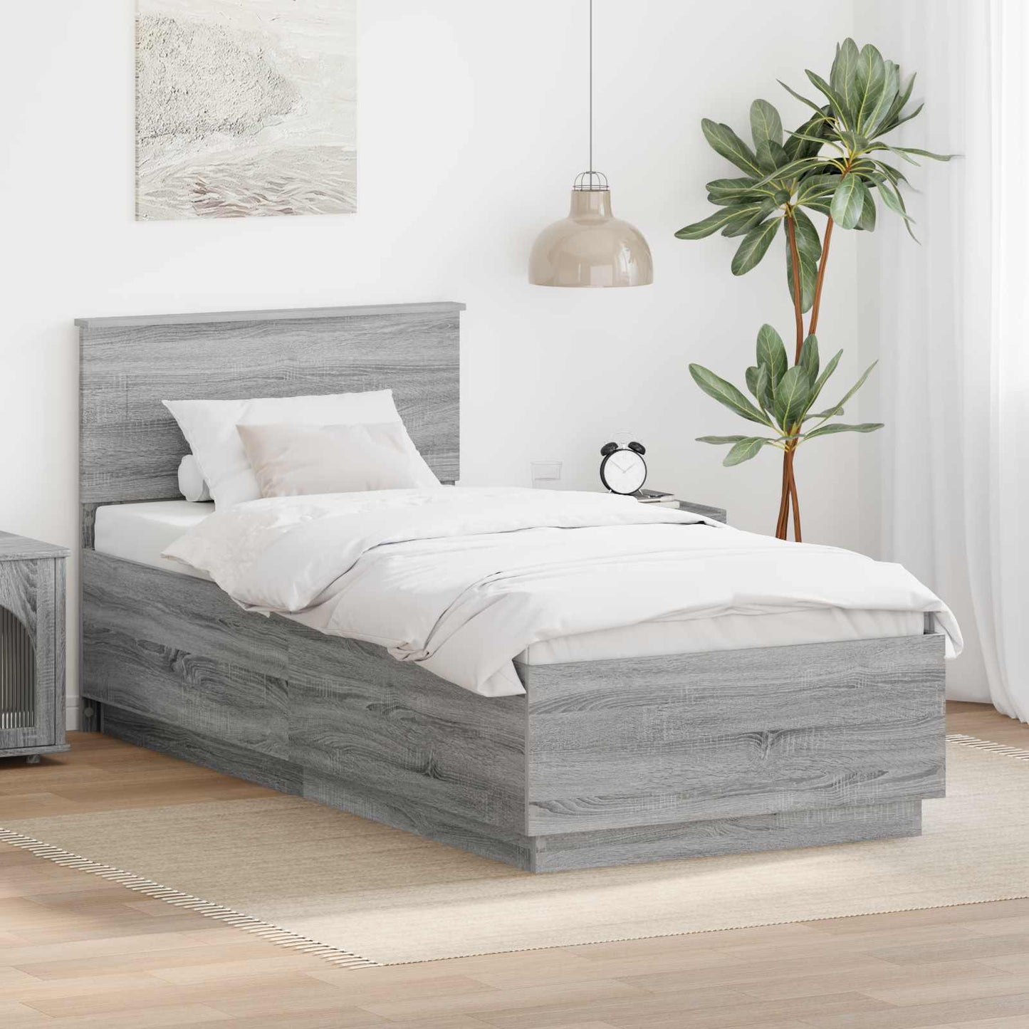 vidaXL Bed Frame Grey Sonoma 100 x 200 cm Engineered Wood