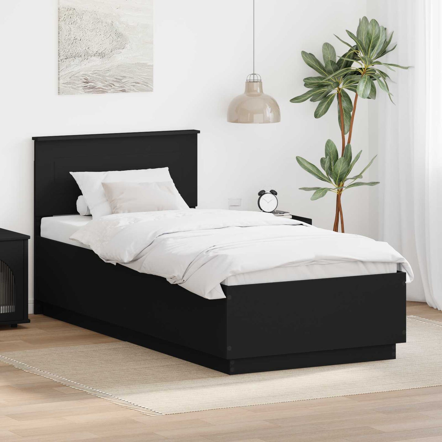 vidaXL Bed Frame with Headboard Black 90 x 190 cm Engineered Wood
