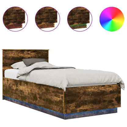 vidaXL Bed Frame with Headboard Smoked Oak 90 x 200 cm Engineered Wood