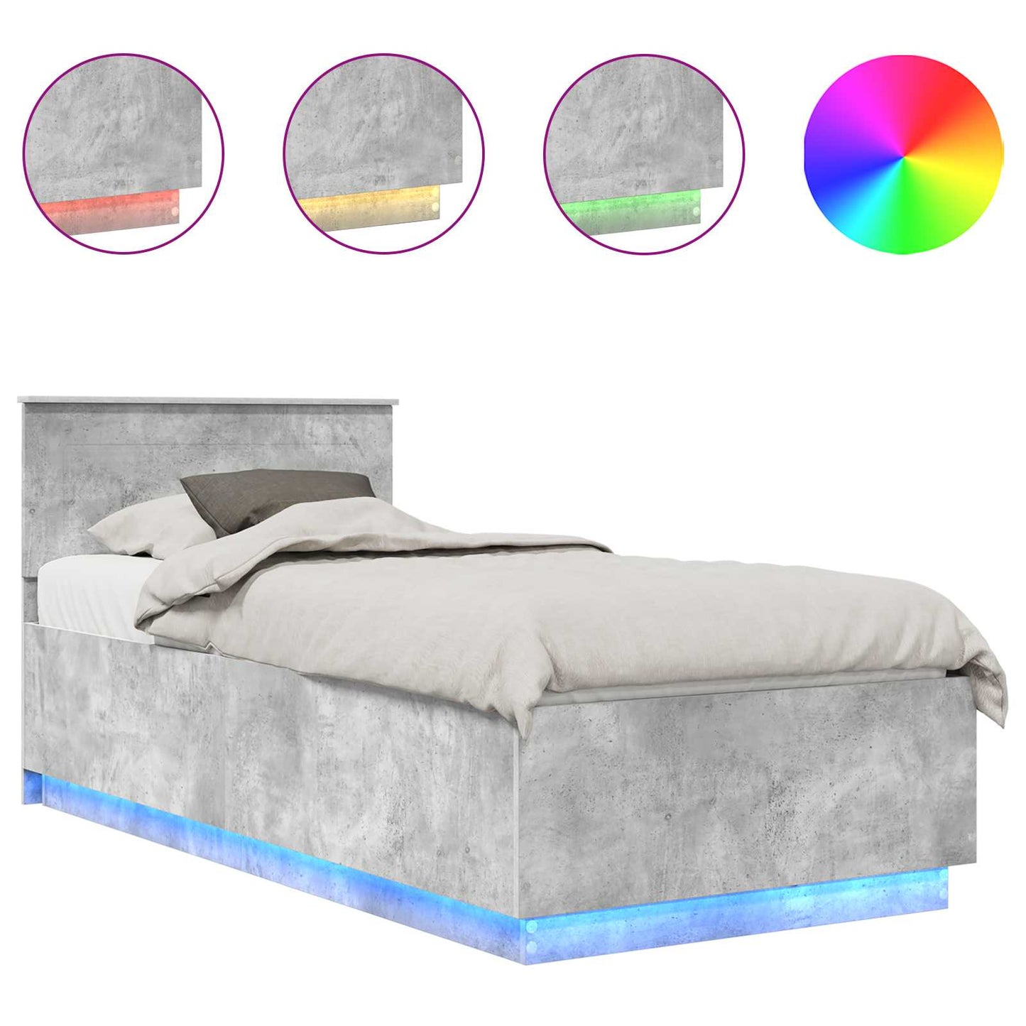 vidaXL Bed Frame Concrete Grey 70 x 190 cm Engineered Wood