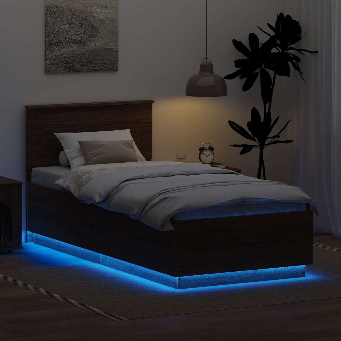 vidaXL Bed Frame with Headboard Brown Oak 70 x 190 cm Engineered Wood