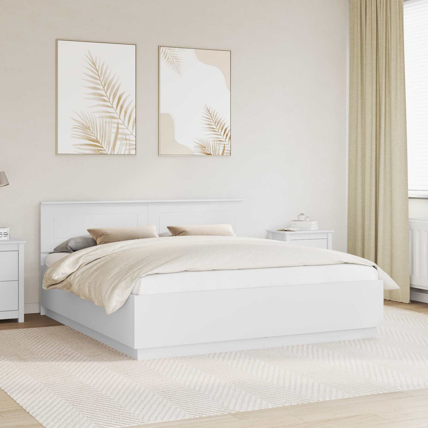 vidaXL Bed Frame with Headboard White 200 x 200 cm Engineered Wood