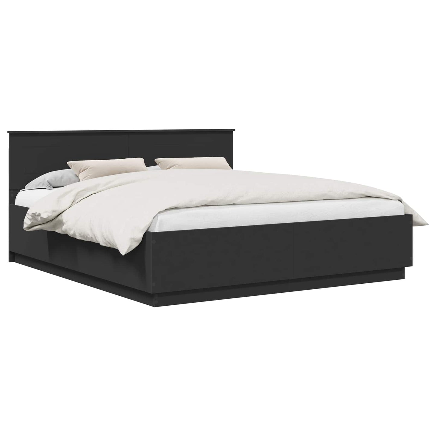 vidaXL Bed Frame with Headboard Black 200 x 200 cm Engineered Wood