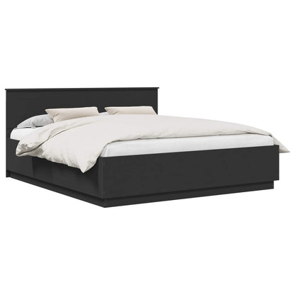 vidaXL Bed Frame with Headboard Black 200 x 200 cm Engineered Wood