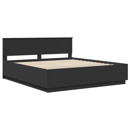 vidaXL Bed Frame with Headboard Black 200 x 200 cm Engineered Wood
