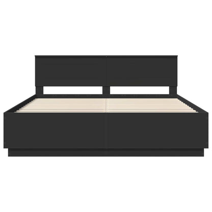vidaXL Bed Frame with Headboard Black 200 x 200 cm Engineered Wood