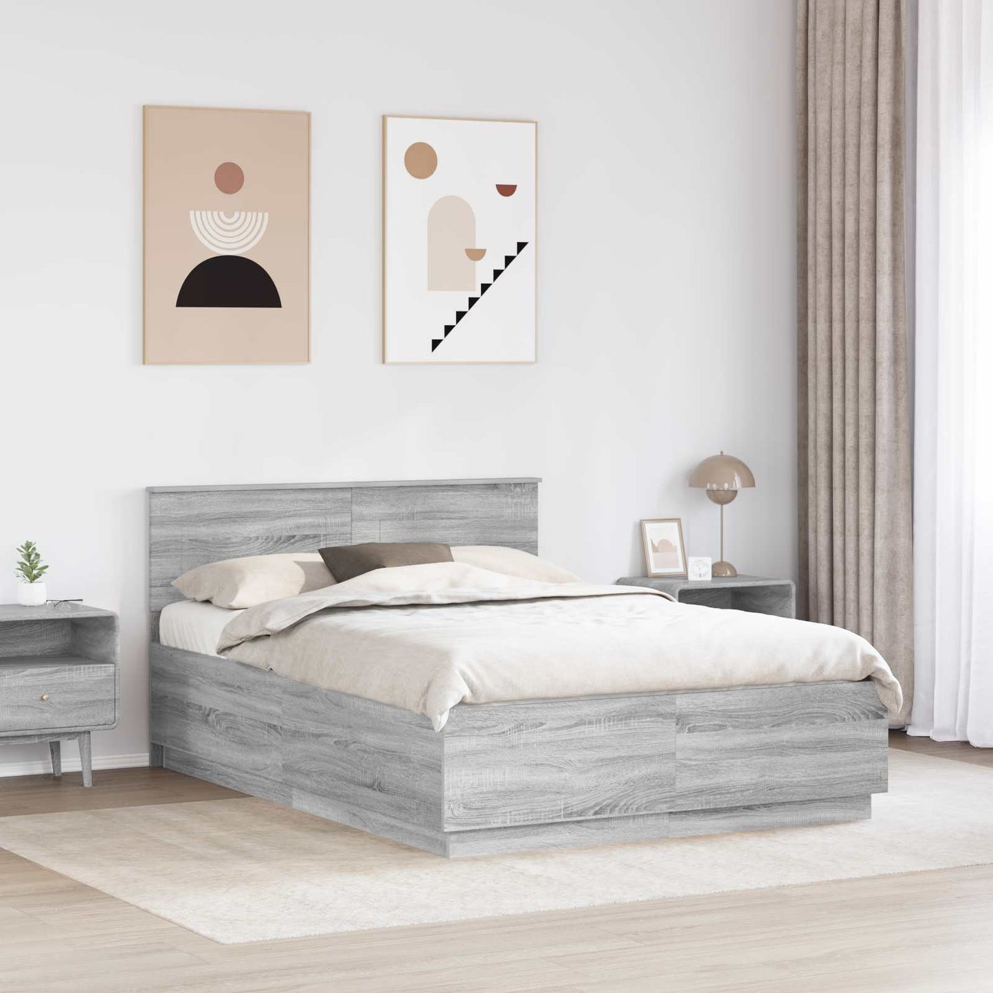 vidaXL Bed Frame Grey Sonoma 150 x 200 cm Engineered Wood