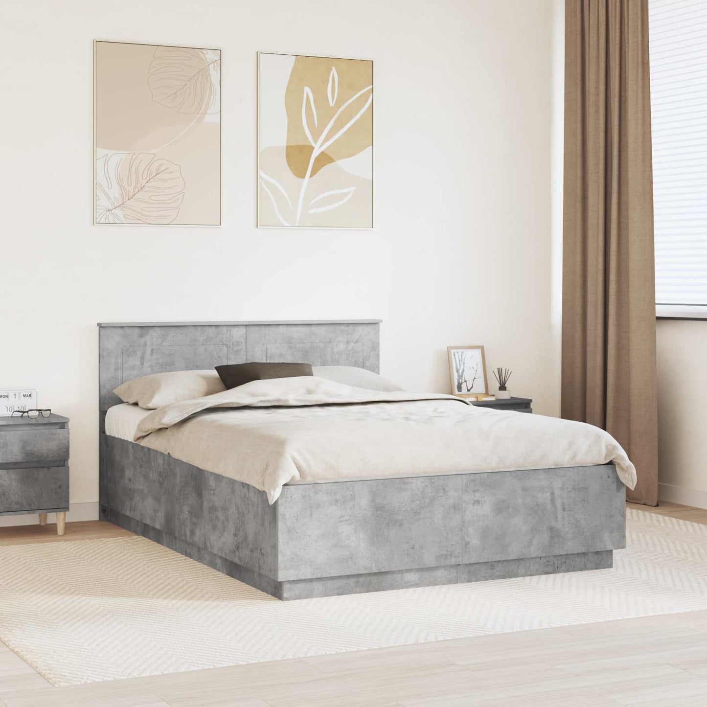 vidaXL Bed Frame Concrete Grey 140 x 190 cm Engineered Wood
