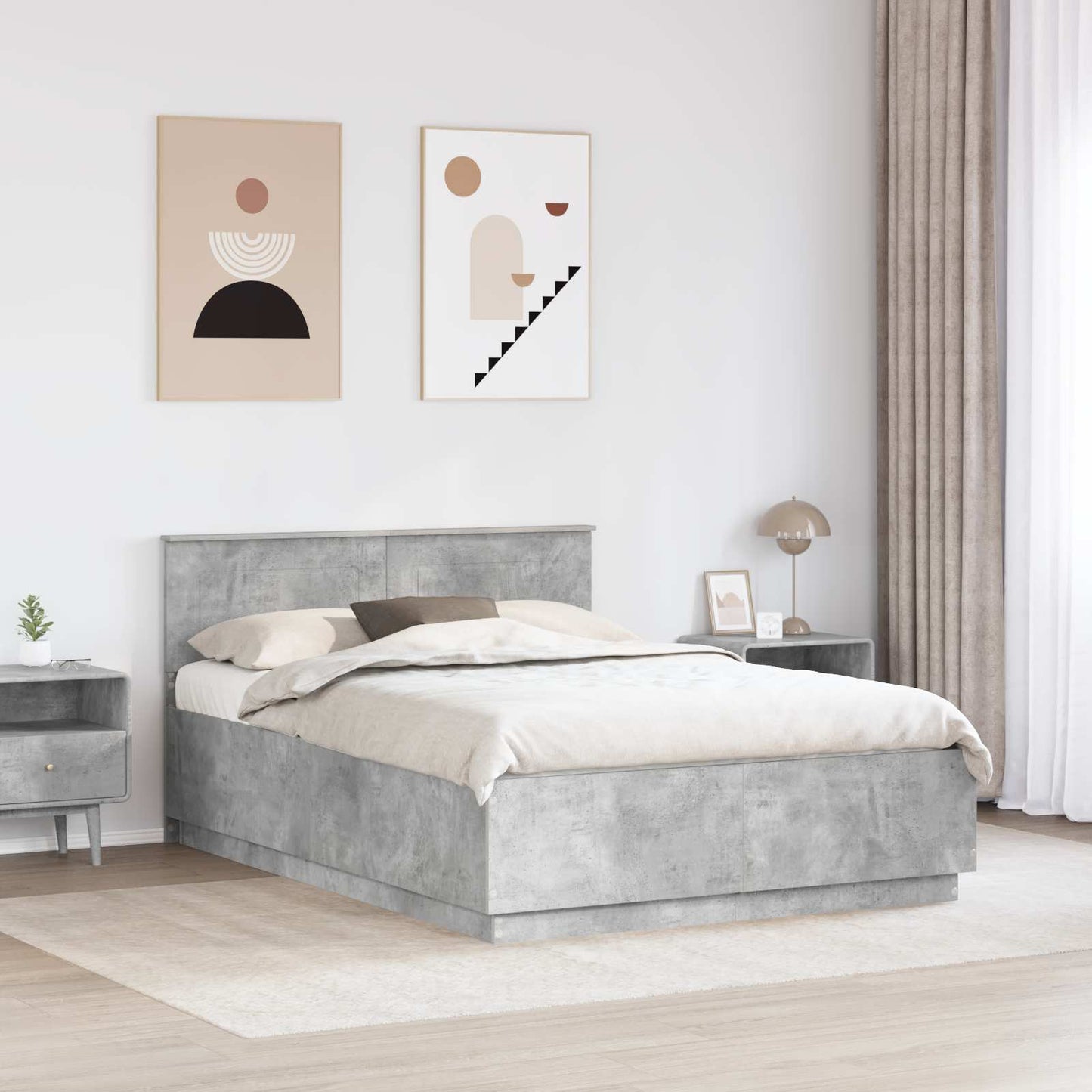 vidaXL Bed Frame Concrete Grey 140 x 190 cm Engineered Wood
