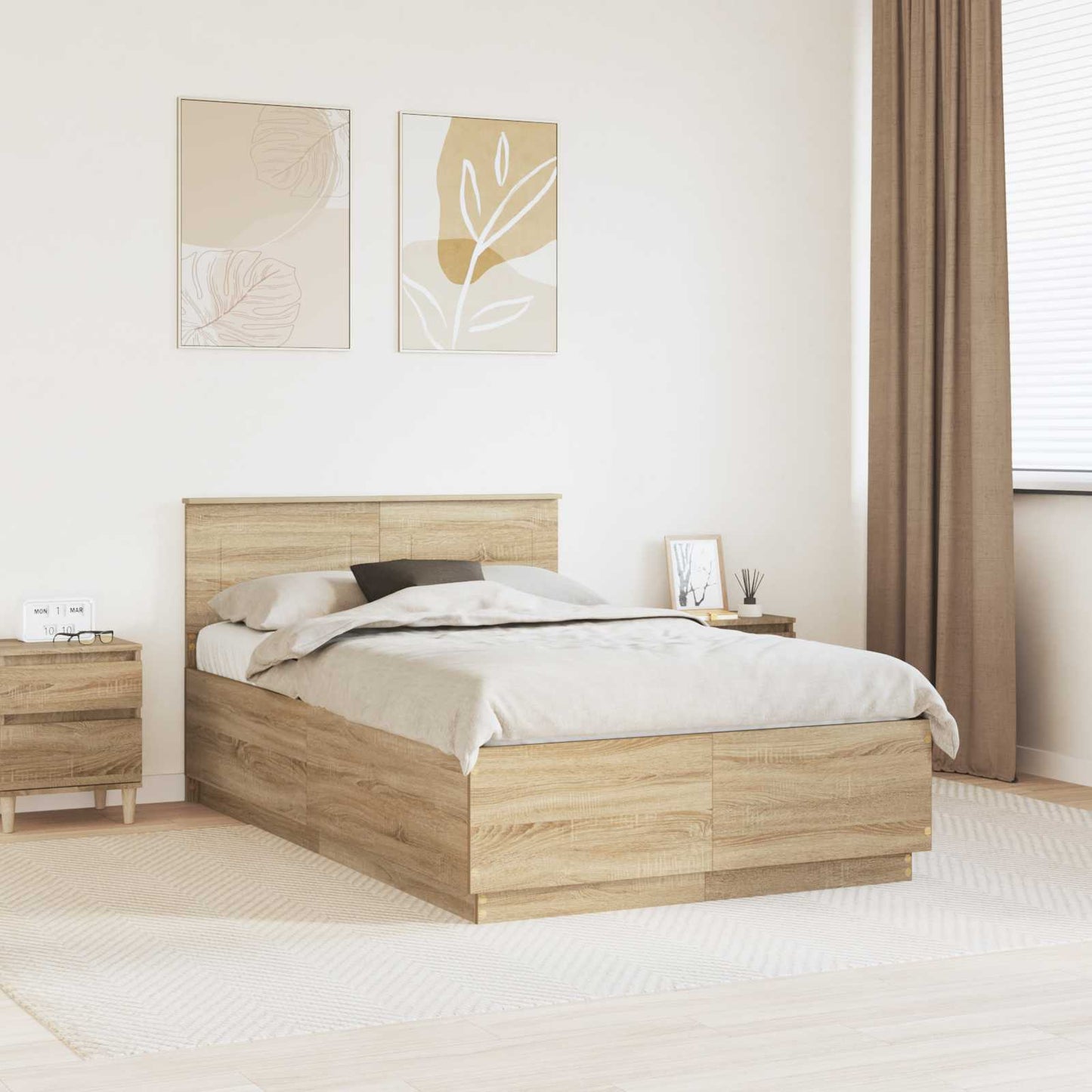 vidaXL Bed Frame Sonoma Oak 120 x 190 cm Engineered Wood