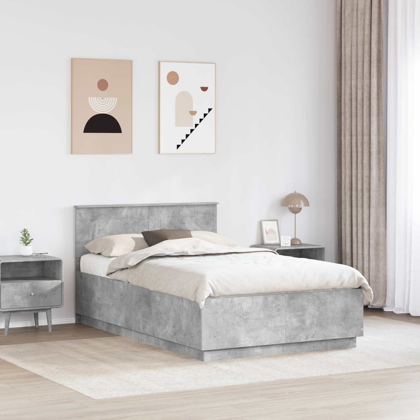 vidaXL Bed Frame Concrete Grey 120 x 190 cm Engineered Wood