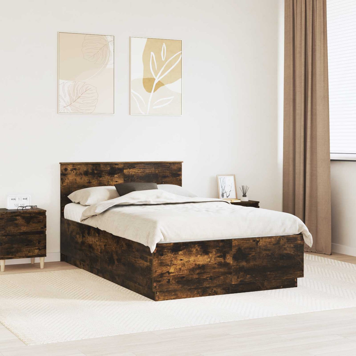vidaXL Bed Frame Smoked Oak 120 x 190 cm Engineered Wood