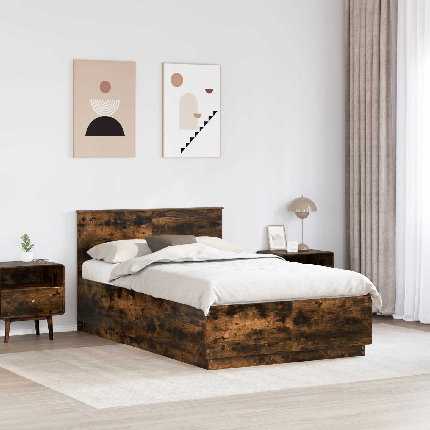 vidaXL Bed Frame Smoked Oak 120 x 190 cm Engineered Wood