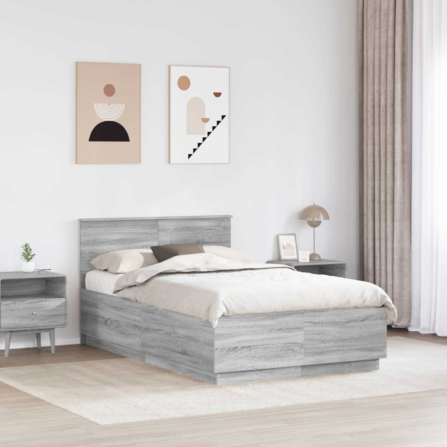 vidaXL Bed Frame Grey Sonoma 120 x 200 cm Engineered Wood